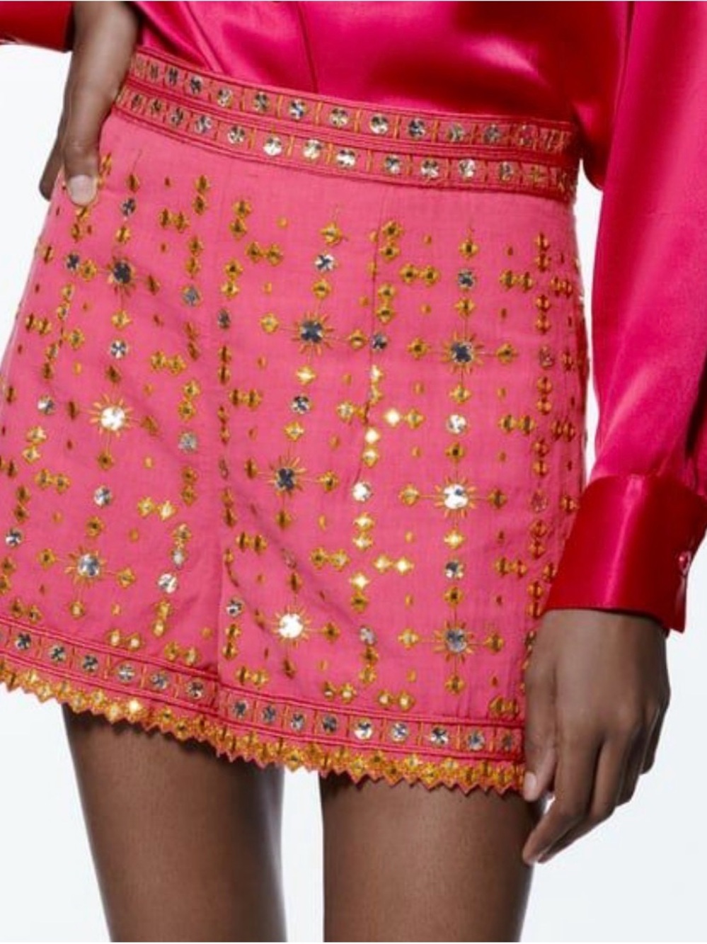Zara ZW Embellished Pink Mini Skirt